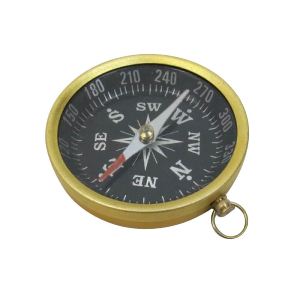 Aluminum Flat Compass with Black Dial - Small Round Gold and Black Nautical Outdoor Design