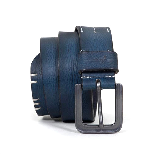 Mens Blue Leather Casual Belt