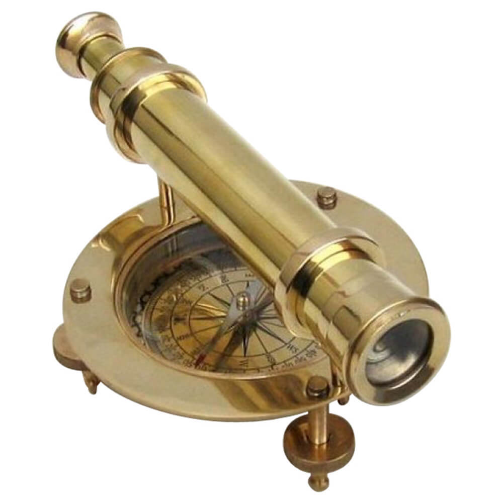 Alidade Compass - Solid Brass, 5 Inch, Gold | Magnetic Needle, Adjustable Screws, Nautical Telescope Design