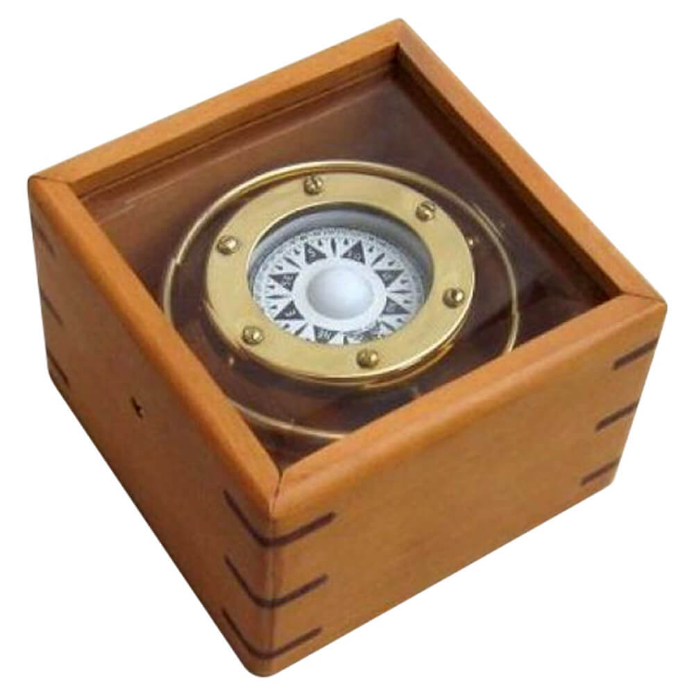Gimbal Compass Wood Glass Box