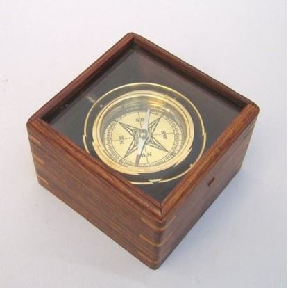 Master Gimbal Compass I - Brass Inlaid Hardwood Box, Large Brown, Fully Gimbal | Nautical, Classical & Modern Design