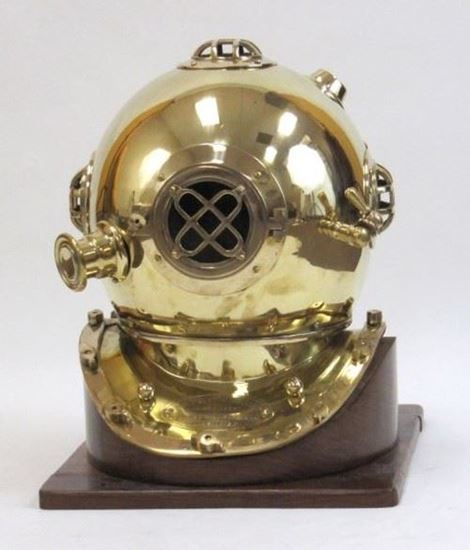 Brass Diver Helmet With Wooden Base