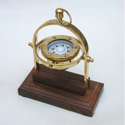 Brass Gimbal Compass Wooden Base