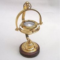 Solid Brass Gimbal Compass Wooden Base
