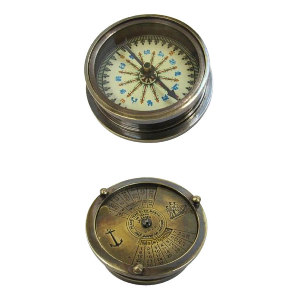 Solid Brass Pocket Compass With Mechanical Calendar