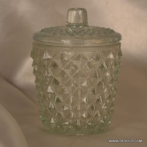 Clear Cut Glass Jar With Glass Lid Design: Modern Art