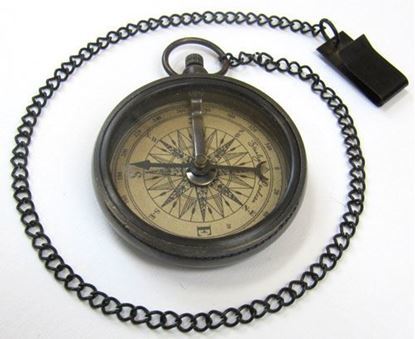 Marco Polo Sleek Compass with Chain - Black Round Hand-Built Design, Nautical Hanging Outdoor Style