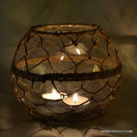 Hand Decor Round Glass Candle Holder