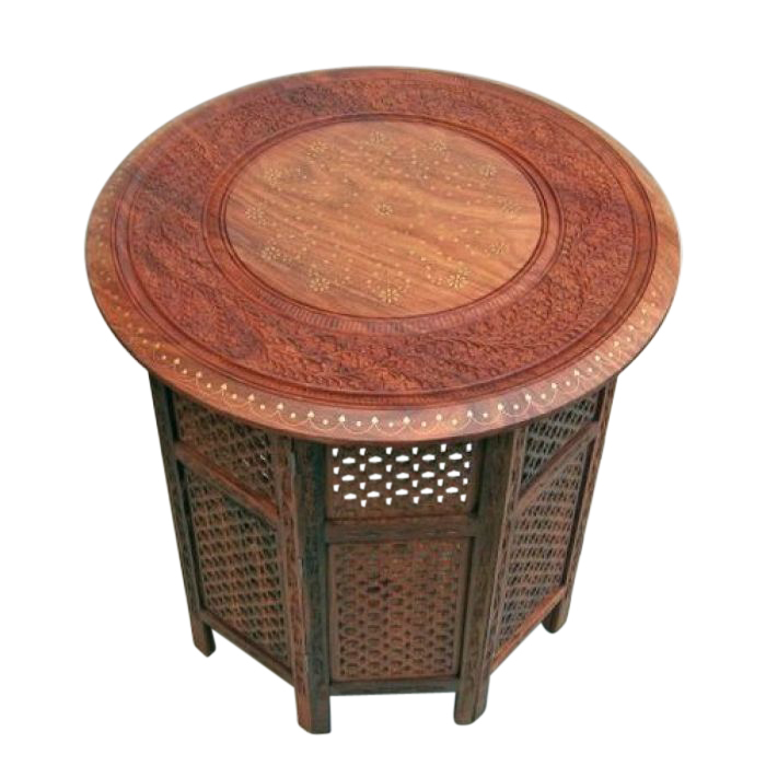 Hand Carved Wooden Octagonal Table - Sheesham Wood, 24x24x24 Inches | Intricate Carvings, Traditional Elegant Design, Durable