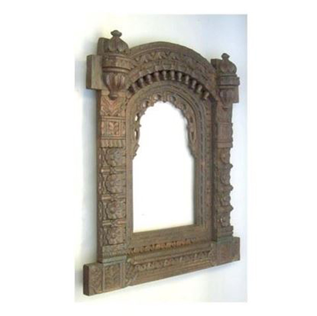 Wooden Jharokha - Aged Solid Wood, Varied Sizes | Hand-Carved Traditional Design, Mirror Included, Durable Elegant Decor