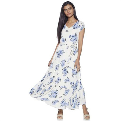 Ladies White Printed Dress
