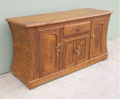 Carved Wooden Cabinet Table - Reclaimed Wood, Two Doors, One Drawer | Intricate Carvings, Antique Design, Versatile Storage