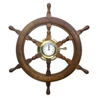 Wooden Sand Timer Ship Wheel - 12 Inch Round Brown Design, Classic And Modern Decorative Indoor/outdoor Accent With Clock Center