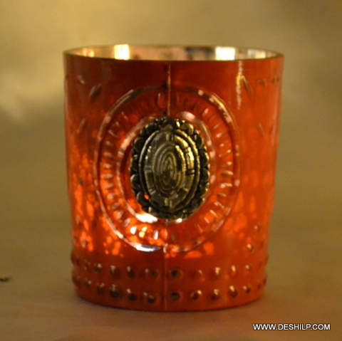 Red Colored Home Decor Glass Candle Holder - Style: Antique Imitation