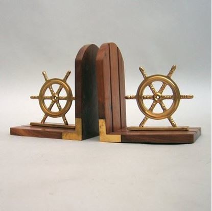 Pair Ship Wheel Wooden Base