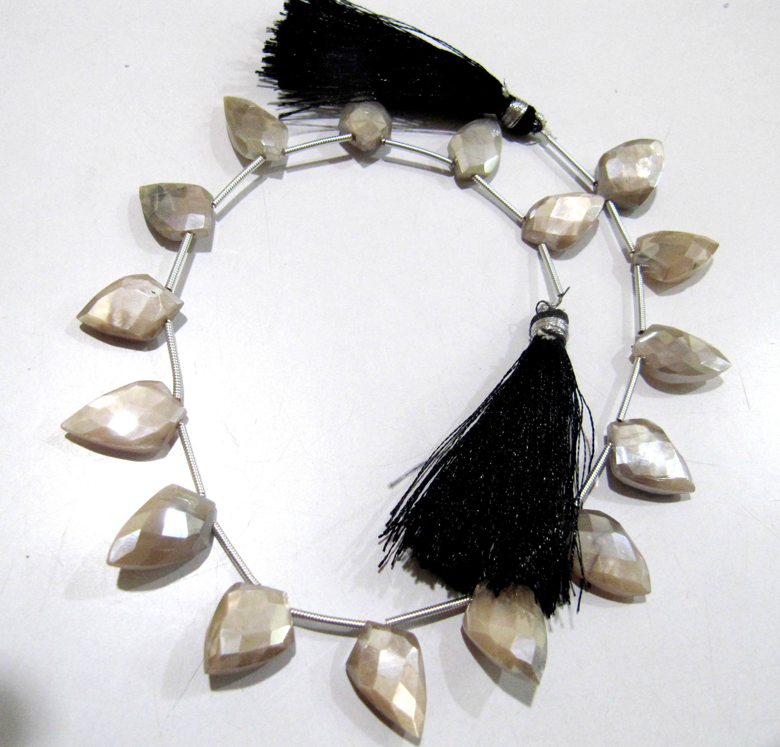 Natural Peach Moonstone AB mystic Coated Leaf Fancy Shape Briolette Beads