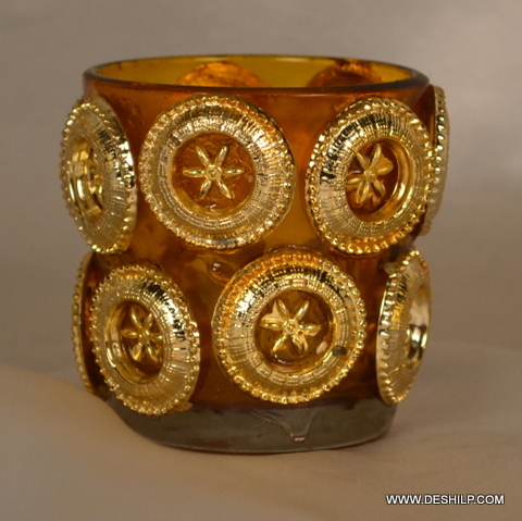 GlintAura Embellished Glass Candle Pot