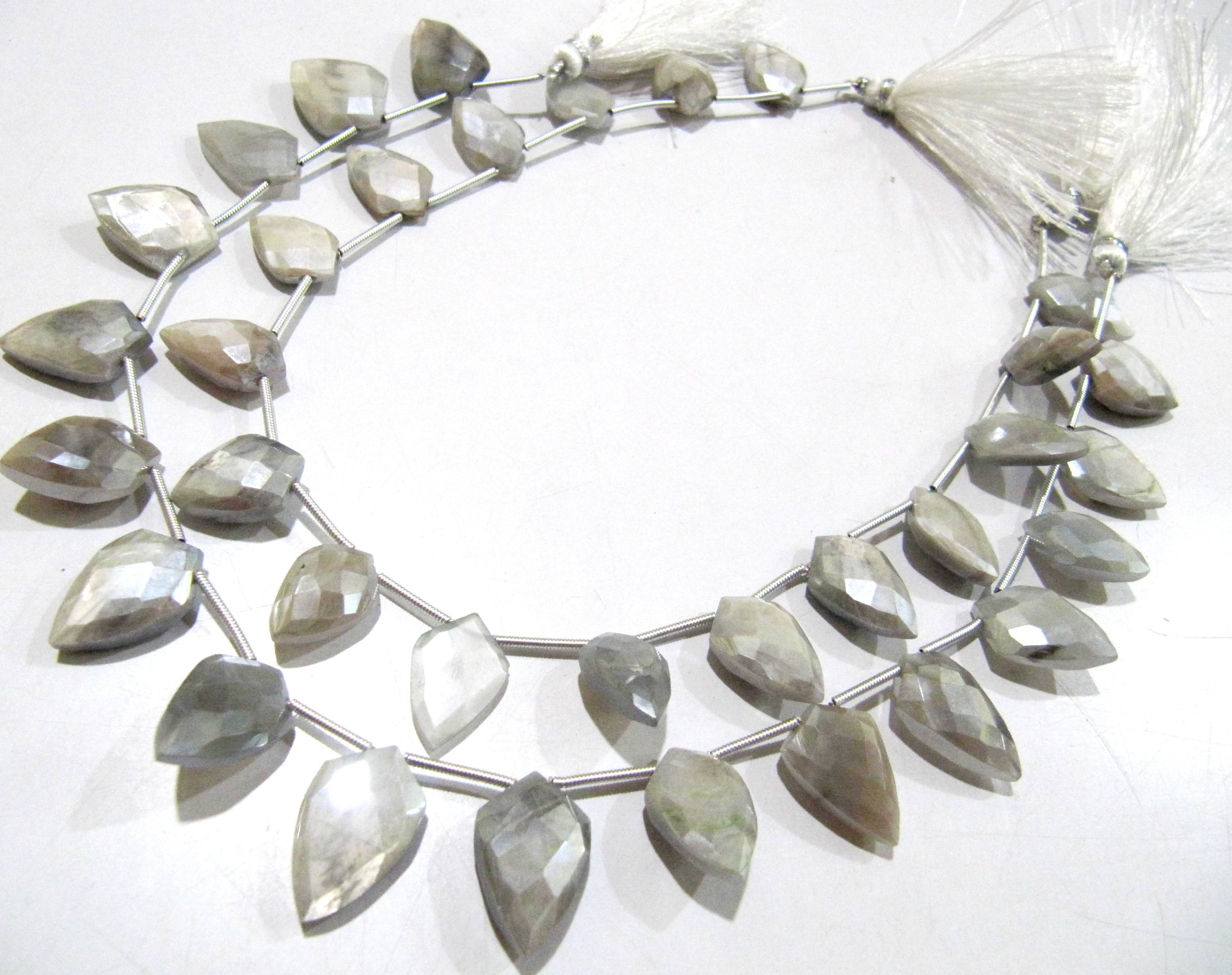 Natural Grey Moonstone AB mystic Coated Leaf Fancy Shape Briolette Beads