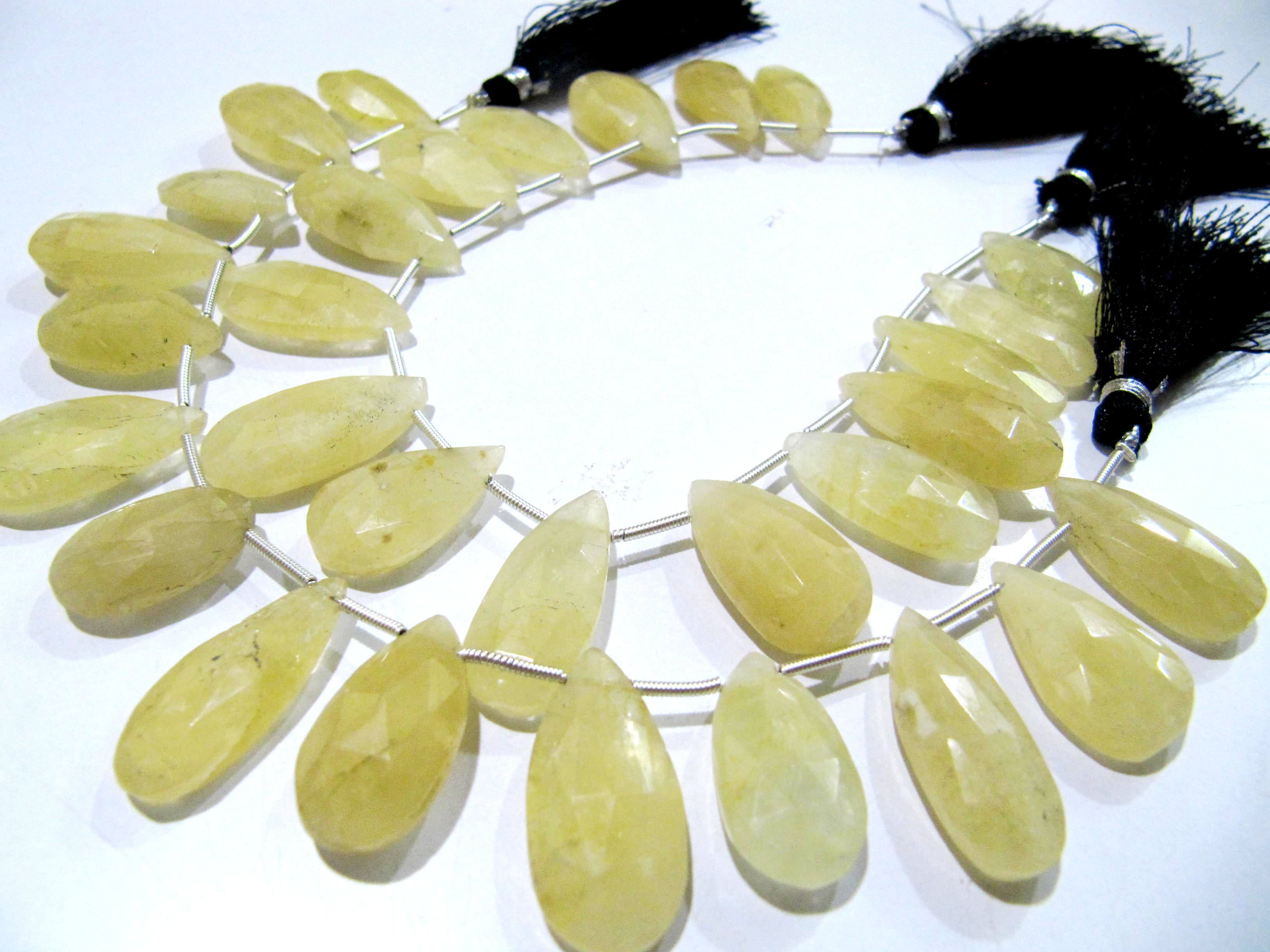 Natural Yellow Aquamarine Pear Shape Faceted Briolette Beads