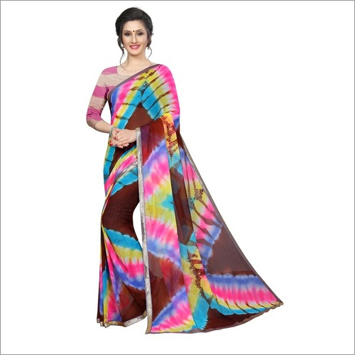 New Bandhani Style Chiffon Saree With Lace