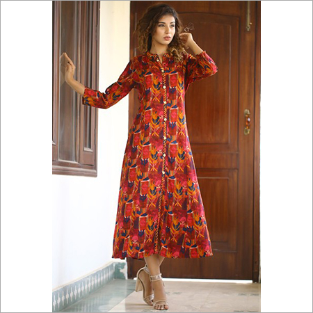 Ladies Kurti Multicolor Printed A Line Dress