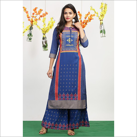 Ladies Kurti Blue Palazzo Suit