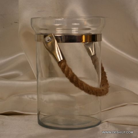 Glass Long Jar With Rope Hanger