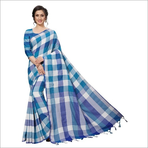 Linen Checks Cotton Silk Saree With Jhalar (Tessals)