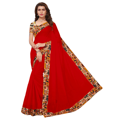 Chanderi Silk Saree - Multi Color Plain Design | Lace Closure, Luxury Partywear Style for All Seasons