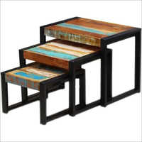 Brown Wrought Iron Wooden Stool Set