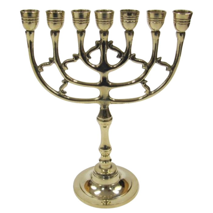 7-Branch Temple Menorah - Medium Golden Hand-Built Round | Classical Modern Indoor Home Decoration