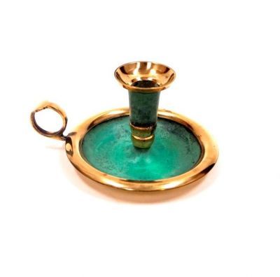 Solid Brass Candle Holder - Small, Medium, Large Sizes | Antique Patina Finish, Floral Etched Design, Detachable Plate with Handle