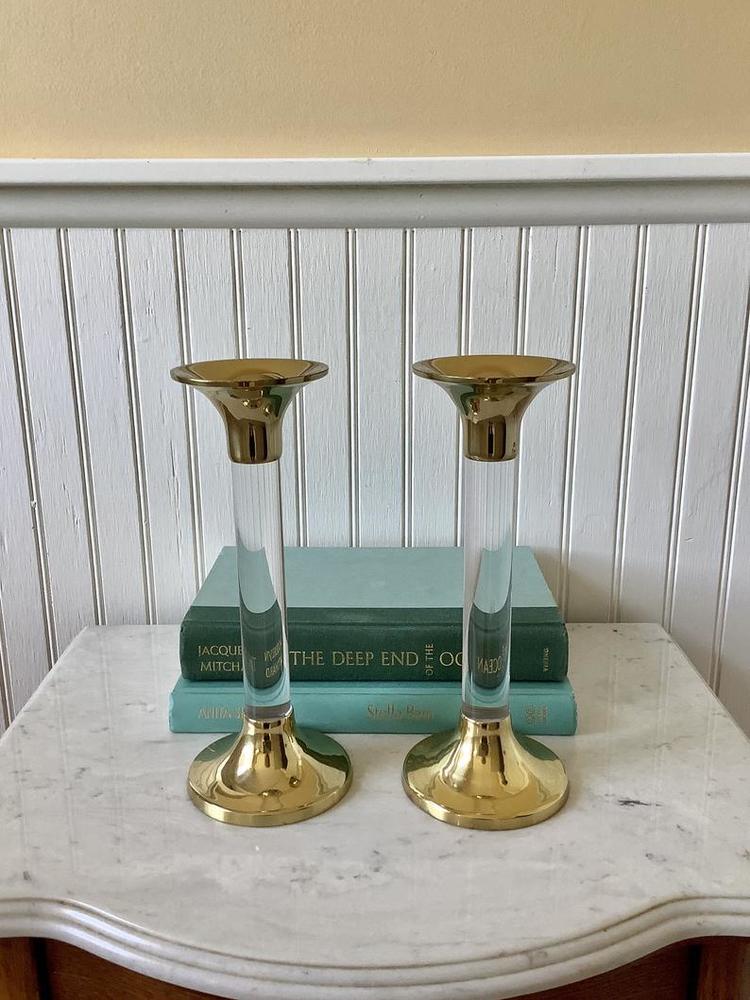 Brass Candle Holder Pair Clear
