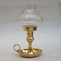 Brass Glass Hurricane Lamp - Hand Crafted Solid Brass With Hand Blown Glass, Clear Transparent Finish, Round Ribbed Base For Elegant Home Decoration