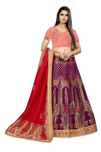 Available In 3 Colors Banarasi Viscos Weaving Lehenga Choli For Ladies