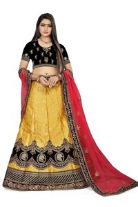Welvet & Art Banarsi Silk Wooven Lehenga Choli - Length 42+ Inches, Waist 42+ Inches, Available In 4 Colors | Heavy Zari & Stone Handwork, Includes Can-can Canvas & Net Dupatta