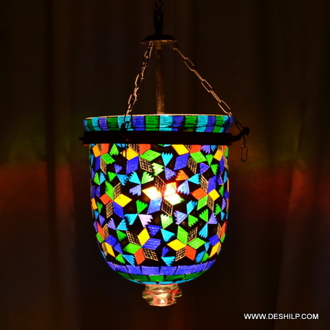 Traditional Glass Multi Mosaic Glass Wall Hanging Lamp - Color: Multicolor