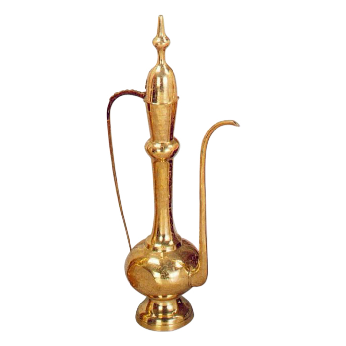 Golden Solid Brass Decorative Aftaba - 12-18 Inches, Golden | Elegant Design, Hinged Lid, Collectible Display