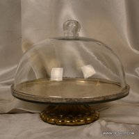 Golden And Transparent Clear Glass Cake Stand With Cake Cover