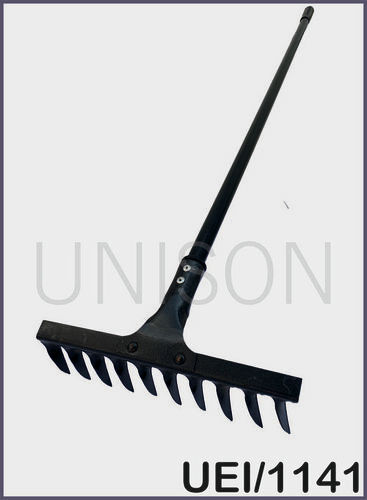 Green Garden Rake With Metal Shaft