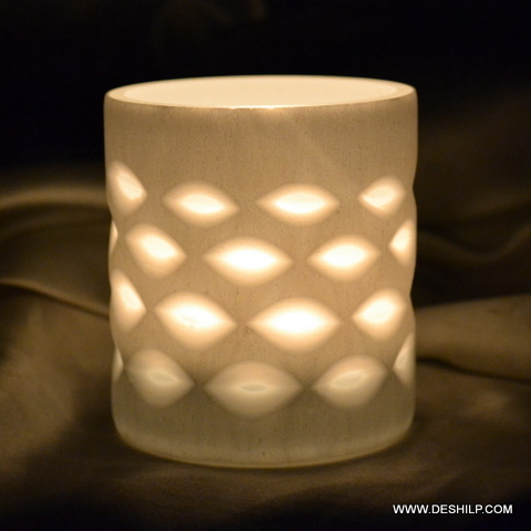 Round Glass White Candle Holder