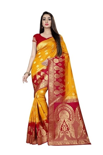 4 Colors Available Yellow Silk Sarees With Blouse Piece