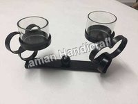 Decorative Candle Holder - Iron Material, Heat Resistant Glass, Black Powder Coated Finish | Minimalistic Design, Dual Candle Capacity, Dust Proof, Lightweight