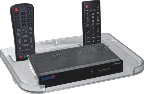 Set Top Box Shelf With Two Remote Holder - Unbreakable ABS Material, Clear & Black Finish, Wall Mountable, Rectangle Shape, Two Remote Holders