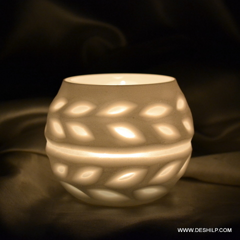 White Beautiful Glass Home Decor Candle Holder