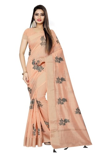 Light Orange Linen Party Wear Saree - 6.30 Meter Length with Zari Embroidery Border | Summer Wear, Set of 5 Colors