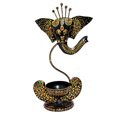 Home Decor Iron Painted Ganesha Tea Light Stand Holder Height: 31 Centimeter (Cm)