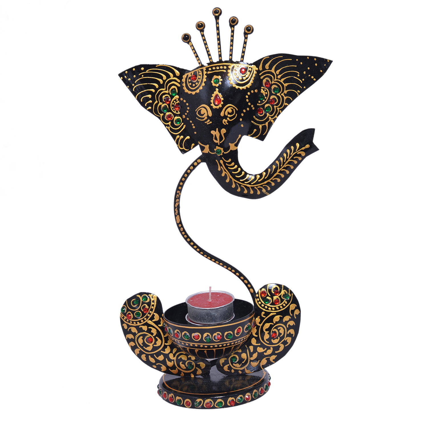 Home Decor Iron Painted Ganesha Tea Light Stand Holder