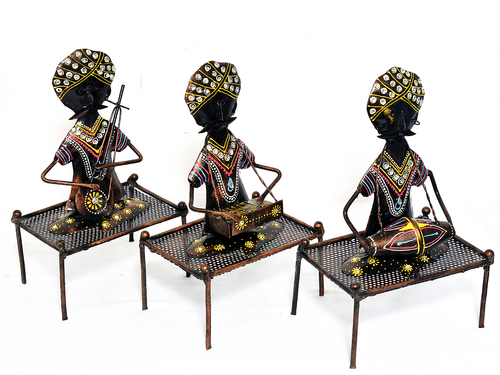 Home Decor Iron Painted Mooch Musician Set Of 3