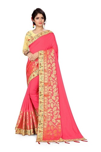 Sana Silk Wooven Saree - 6.30 Meters with Zari Border, Hand and Stone Work | Banarsi Style, Art Silk, Available in 3 Elegant Colors